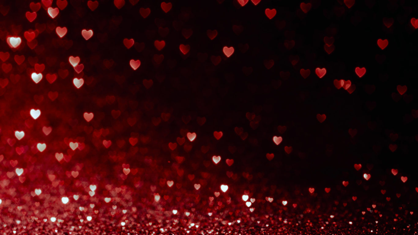 valentines day background with red hearts glitter bokeh on black, card for Valentine’s day, christmas and wedding celebration, Love bokeh shiny confetti textured template